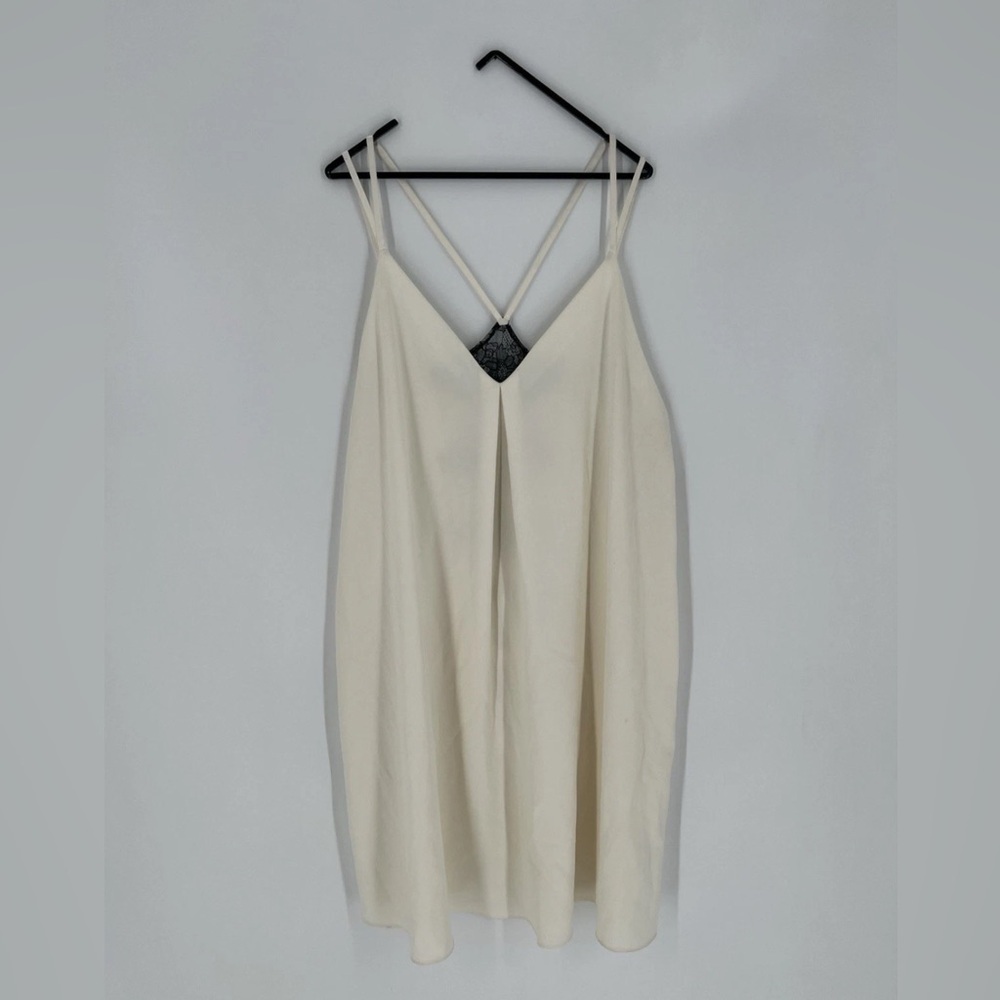 Alice + Olivia Silk Lace Detail Strappy Dainty Tank V Neck Slip Mini Dress